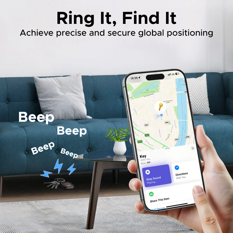 תגיות מעקב UGREEN Finder Pro (לאייפון בלבד) תגיות חכמות סולאריות עם בלוטות' לאיתור פריטים, תואם ל- Apple Find My