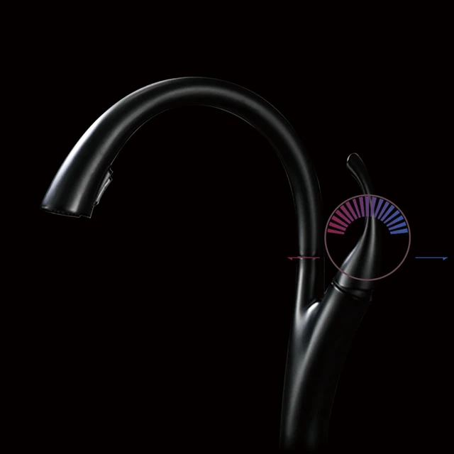 AITANA ก๊อกน้ําห้องครัวทองเหลืองสีดําดีไซน์เรียบง่ายทันสมัยด้ามจับเดี่ยวดึงออกก๊อกน้ําอ่างล้างจาน 2 ฟังก์ชั่น 6