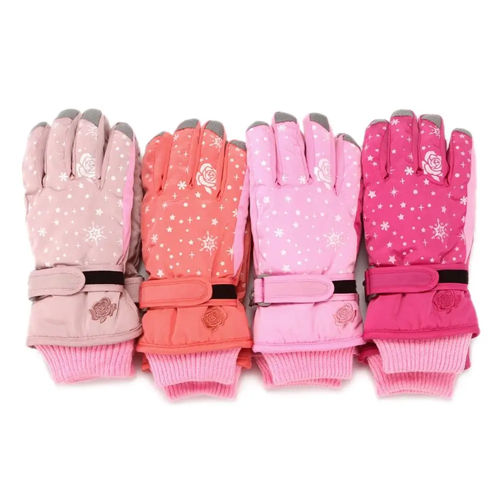 1 Pair Baby Girls Winter Thicken Warm Gloves Windproof Children Skiing Cycling Gloves for Kids Outdoor Sports Mittens