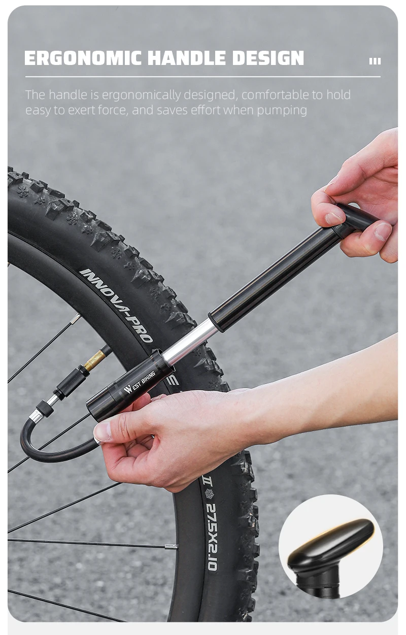 WEST BIKING Fahrradpumpe 130 PSI, ergonomischer Griff mit Halterung, AV FV Universal-Reifenfüller aus Aluminiumlegierung für MTB-Rennräder – Detail 7