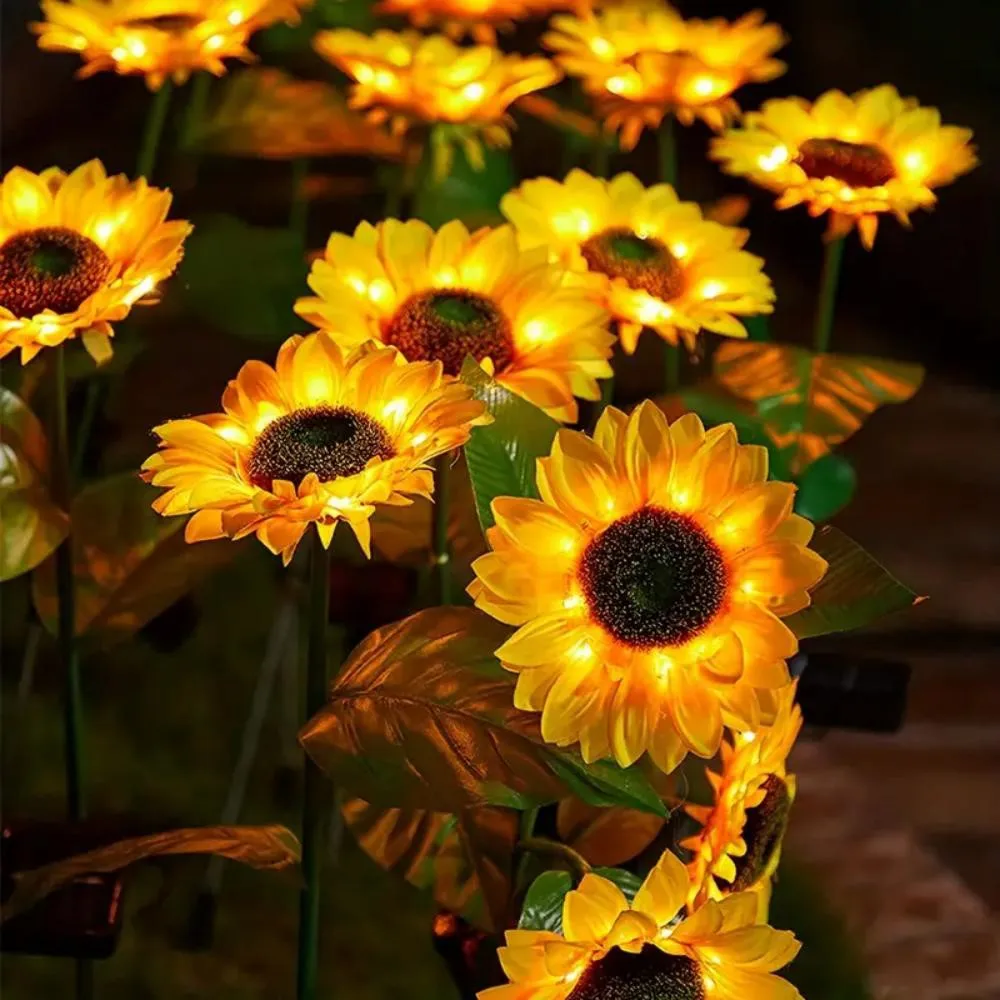 1pcs, Sunflower Solar Lamp, 3 LED Sunflower Yellow Flower Lamp Decor,For the decoration of patios, lawn gardens 2