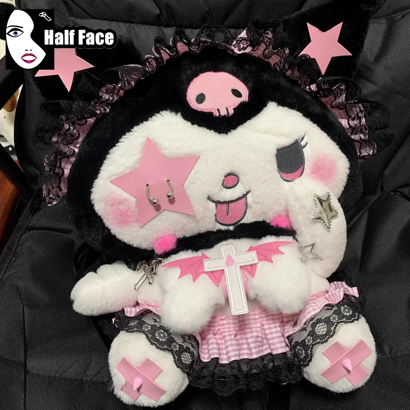 Y2K Girls Harajuku Women’s Gothic Sweet Cute Subcultural Cross Perforated Design Lolita Punk Two Shoulder Backpack Bags Tote 1