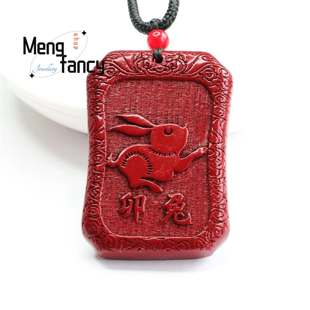 

Charms Fashion Natural Cinnabar Purple Gold Sand Zodiac Rabbit Pendant Amulets Mascots Luxury Jewelry Men Women Holiday Gift