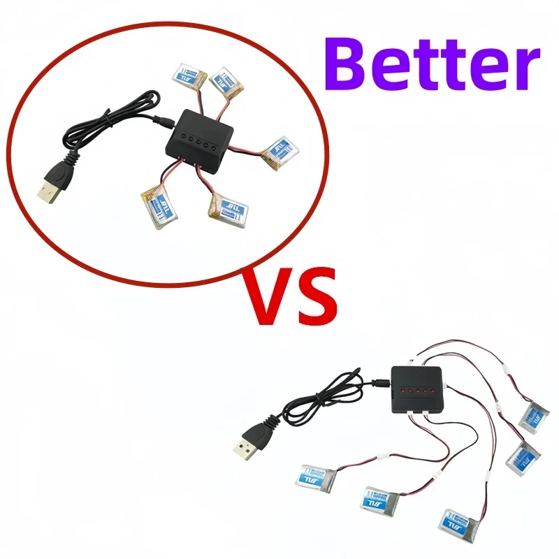 Chargeur multiport USB 5 en 1 PH2.0 pour batteries LiPo 1S 3.7V, avec câbles et connecteurs