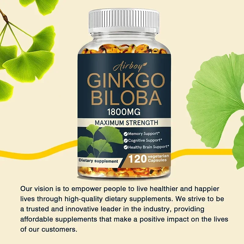 Ginkgo Biloba Supplement Helps Maintain Brain Power Energy Memory Concentration Anti-Fatigue Antioxidant