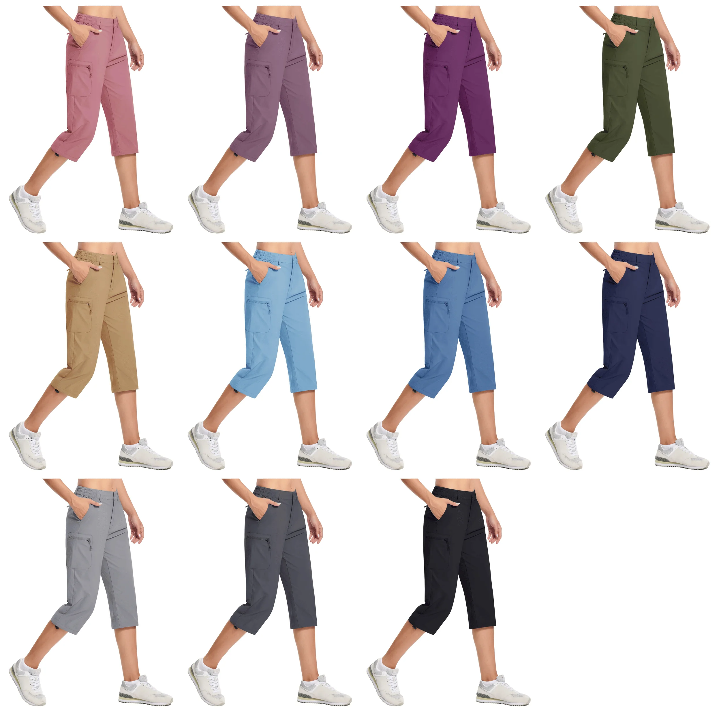 TACVASEN Quick Dry Knee Length Nylon Capris Womens Summer Hiking Casual Cargo Short Pant Lightweight Waterproof Shorts 5 Pockets