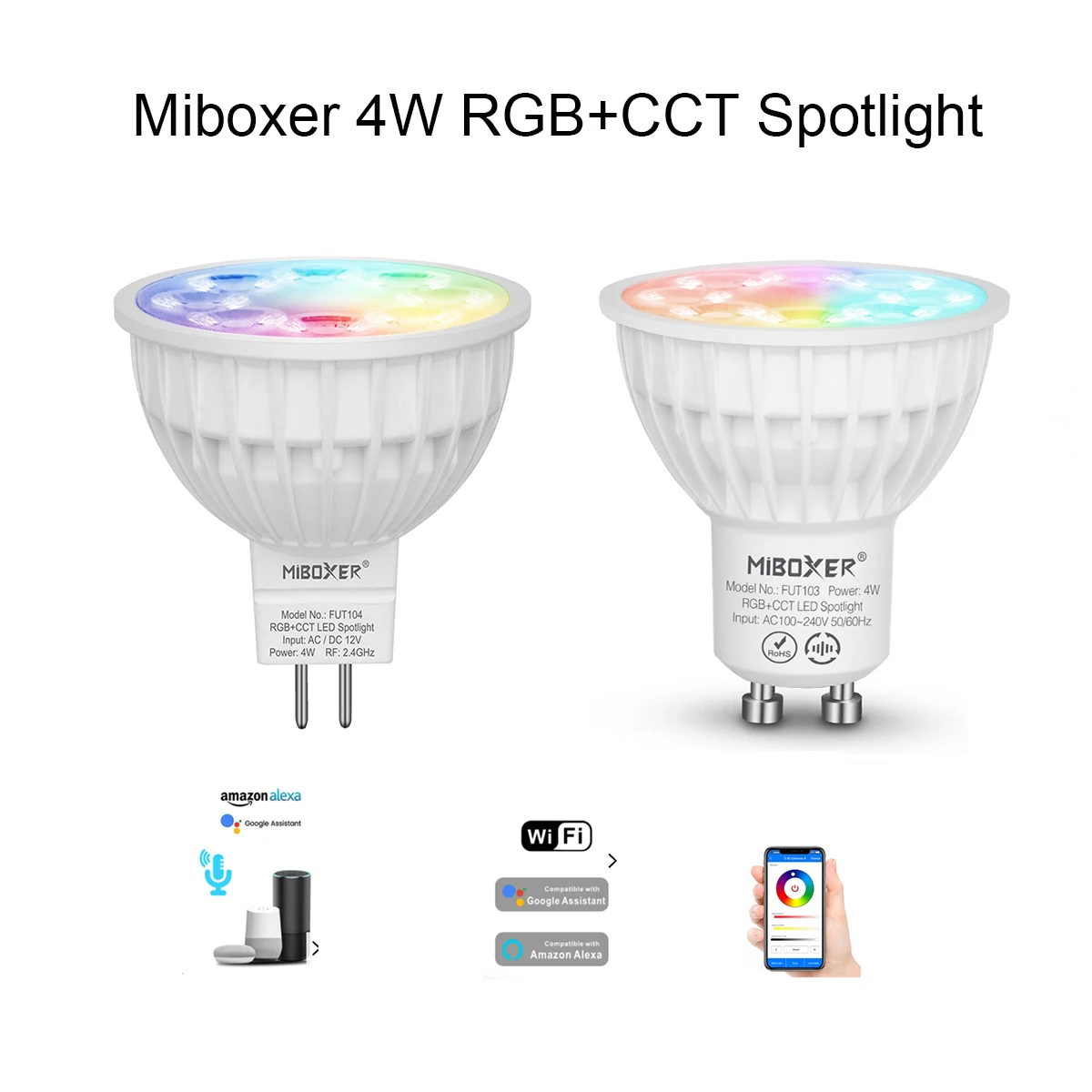 Miboxer 4W RGB CCT foco LED FUT103 GU10 FUT104 MR16 2,4g Wifi regulable bombilla de luz Led de techo para decoración del hogar