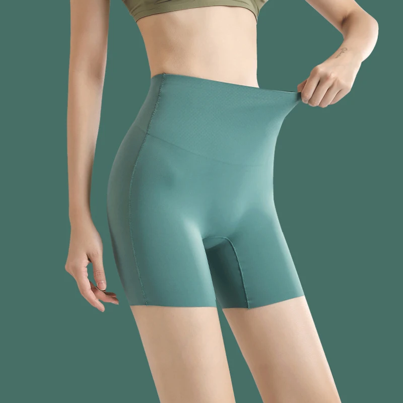 Women's Seamless Shorts Ice Silk Safety Pants High Waist Hip Lift Large Size Boxer Panties Anti Friction Under Skirt Shorts