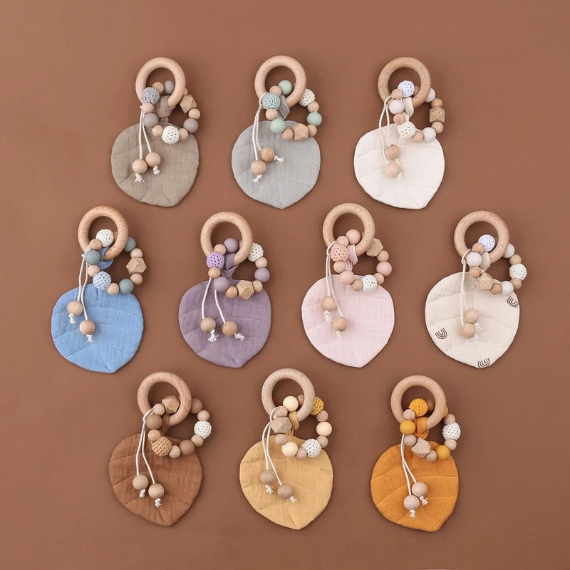 Leaf Ring Teether, Baby Wooden Rattle and Teether Beech Lovely Dear Shape Teething Of Kids Products