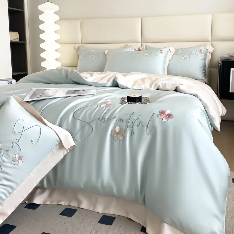 

Class A 160 Austrian Lanjing Tencel Four-Piece Set Silky Sleep Naked Bed Sheet Quilt Cover Ice Silk Silk Bedding