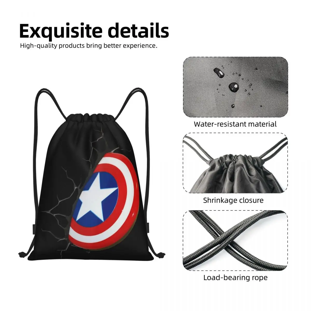 Custom Captain America Shield Drawstring Backpack Sports Gym Bag for Men Women Superhero Shopping Sackpack 3