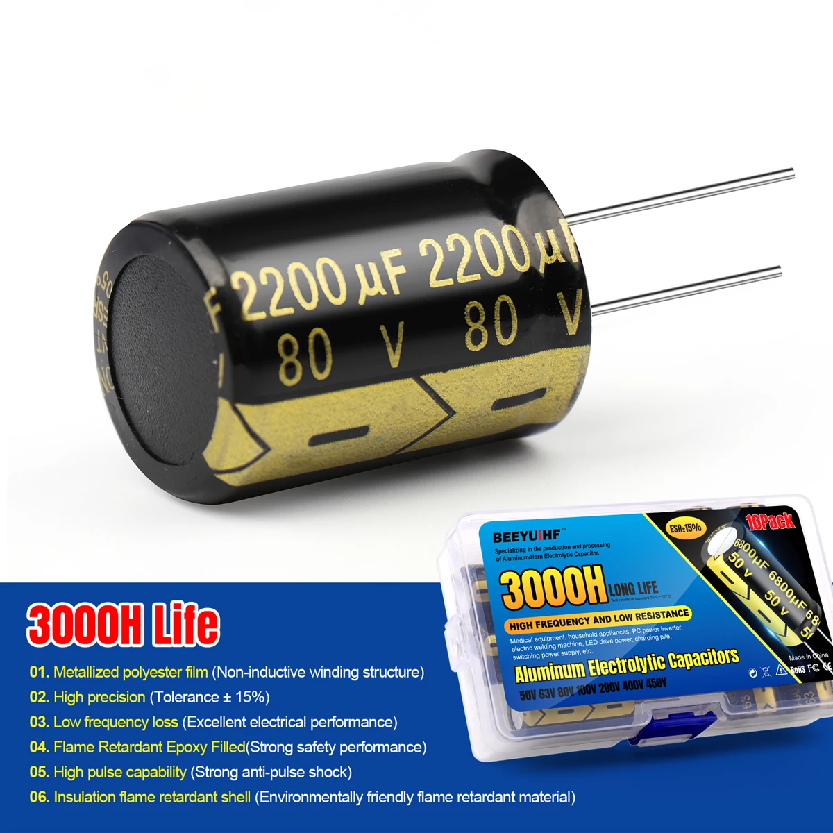 10Pcs 4700UF JCCON Aluminium-elektrolytkondensator Kit 50V4700UF 18x35 Hochfrequenz Niedrigen ESR Kondensatoren Sortiment Box kits – Detail 14