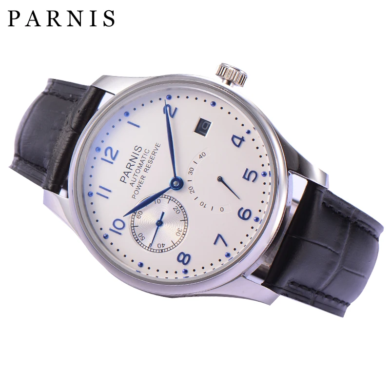 

Fashion Parnis 43mm Silver Case Mechanical Automatic Watches Men Power Reserve Calendar Waterproof Watch reloj para hombre 2023