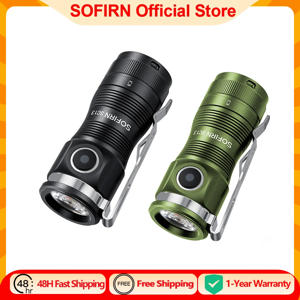 Sofirn Mini SC13 SST40 LED 1300lm Tactical 18350 Rechargeable Flashlight 6000K Keychain Light with Magnetic