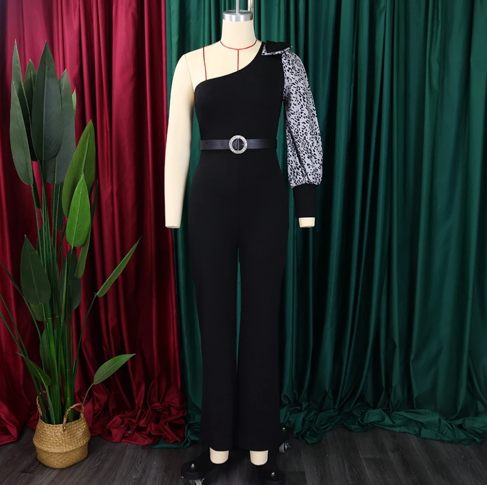 Women's High Waist Jumpsuit 2024 Early Spring Latest Elegant Style Diagonal Shoulder Sexy Waist Wide Leg Bubble Sleeps Romper