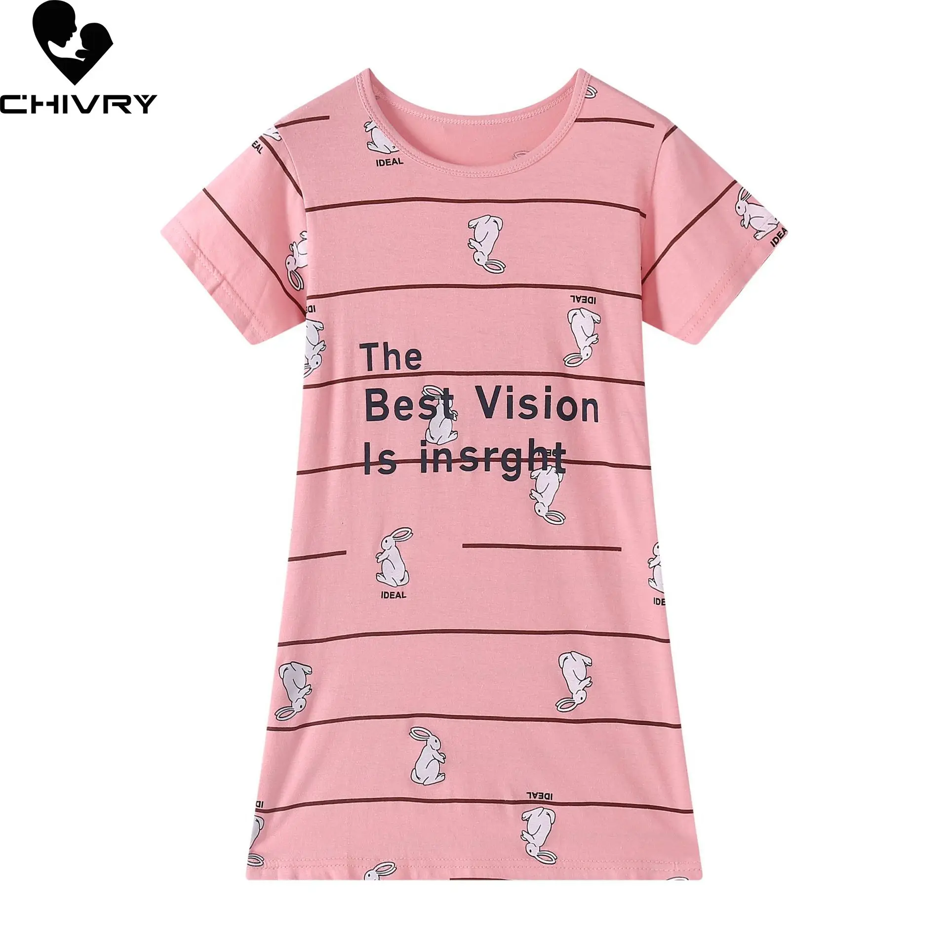 New Mother Daughter Summer Nightdress Short Sleeve Cartoon Loose Dress for Girls Women Mom Mommy and Me Nightgowns Pajamas