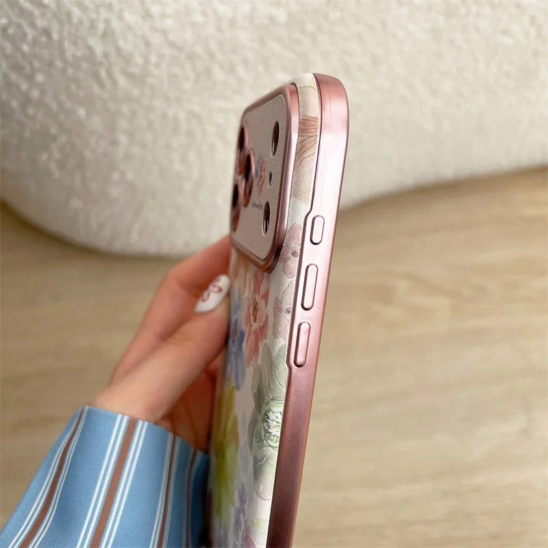 Korean Style Flower Phone Case with Wrist Strap – Shockproof Retro Floral Protective Cover