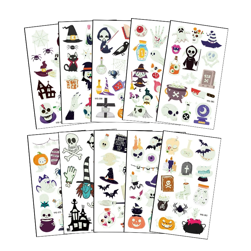10Sheets Halloween Luminous Tattoo Stickers Ghost Pumpkin Kids Adults Halloween Party Decoration Glow In The Dark Supplies Gifts