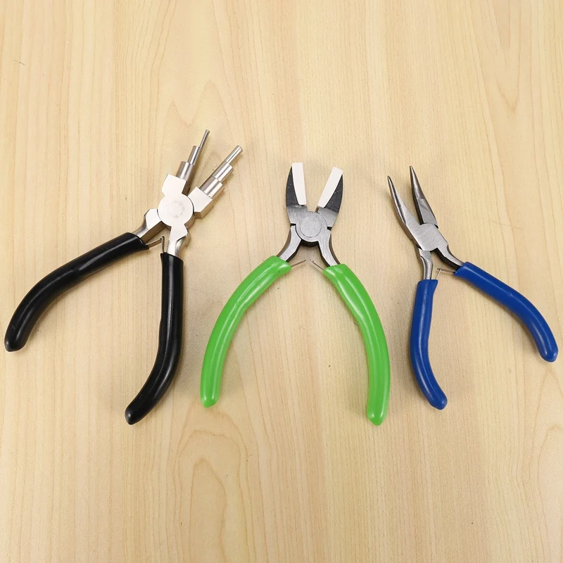 3-Piece Economy Plier Set, Color-Coded Jewelry Making and Repair Kit