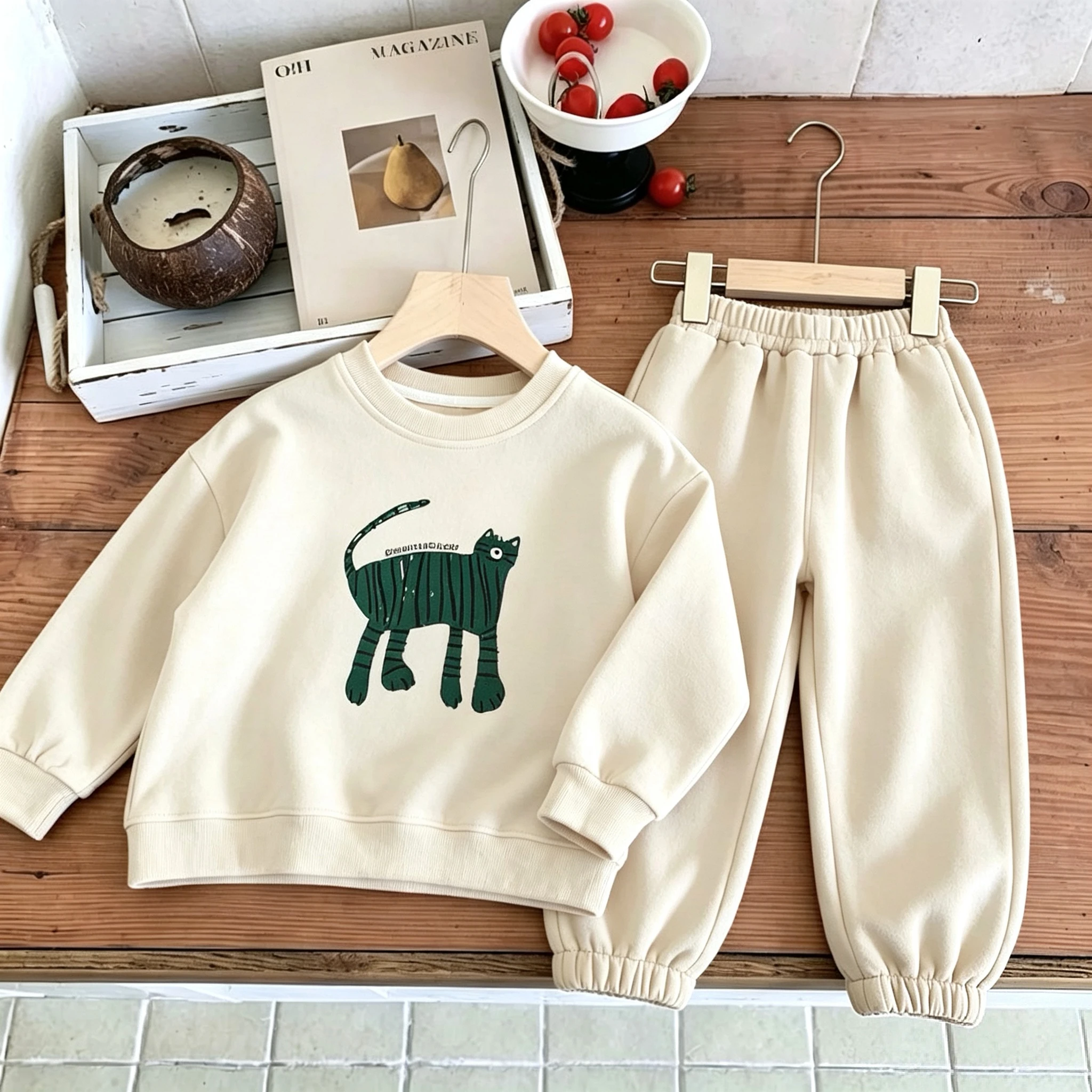 Ensemble de survêtements pour enfants : Sweat-shirts et pantalons de survêtement simples et tendance, deux pièces, tenues décontractées pour l'automne