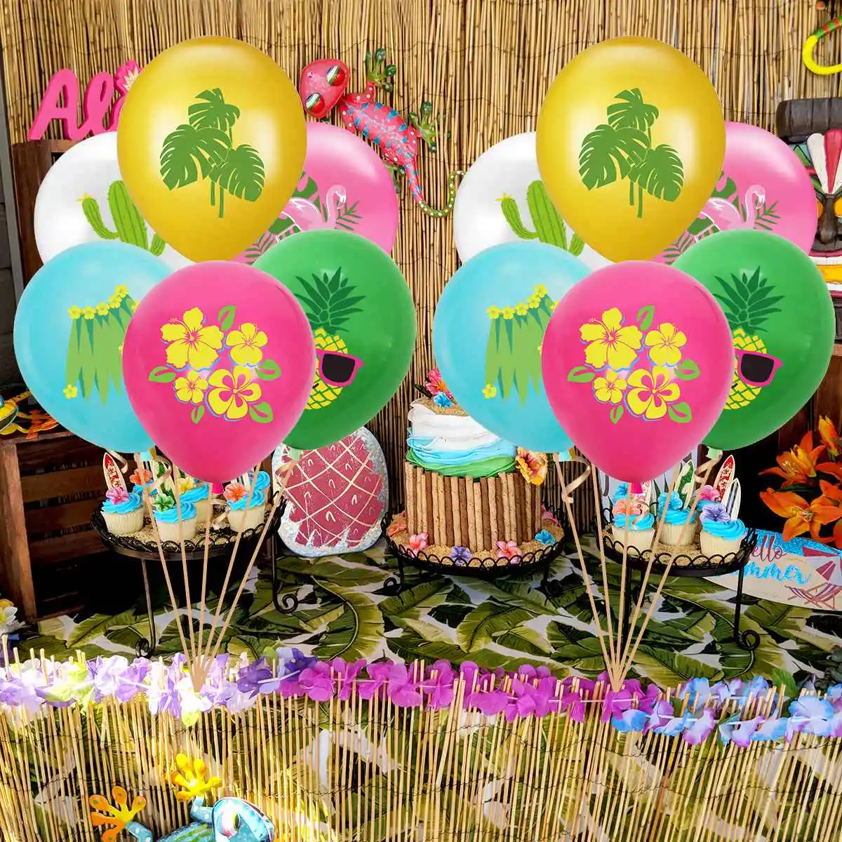 Ballon motifs tropicaux : déco anniversaire tropical ou fête thème