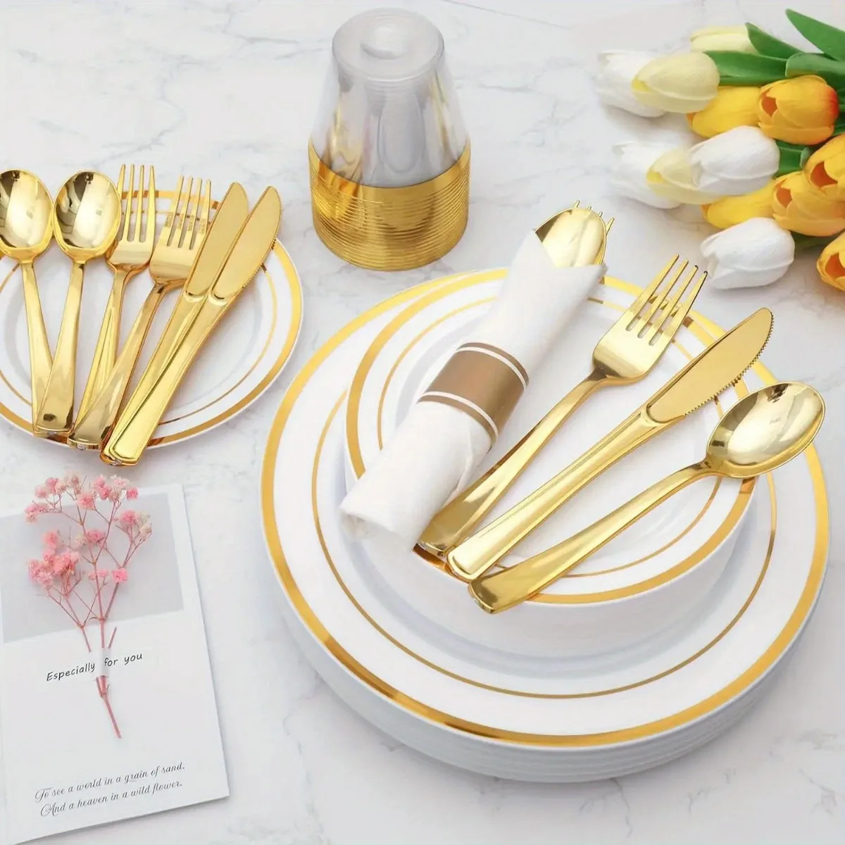70pcs Disposable Tableware Set Suitable For 10 Guests Weddings Parties Family Gatherings