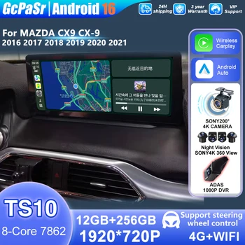 Radio para Auto con Android 16 y Carplay de 12.3'' para MAZDA CX9 CX-9 2016 2017 2018 2019 2020 2021, Estéreo para Auto con Bluetooth, Pantalla Multimedia 1
