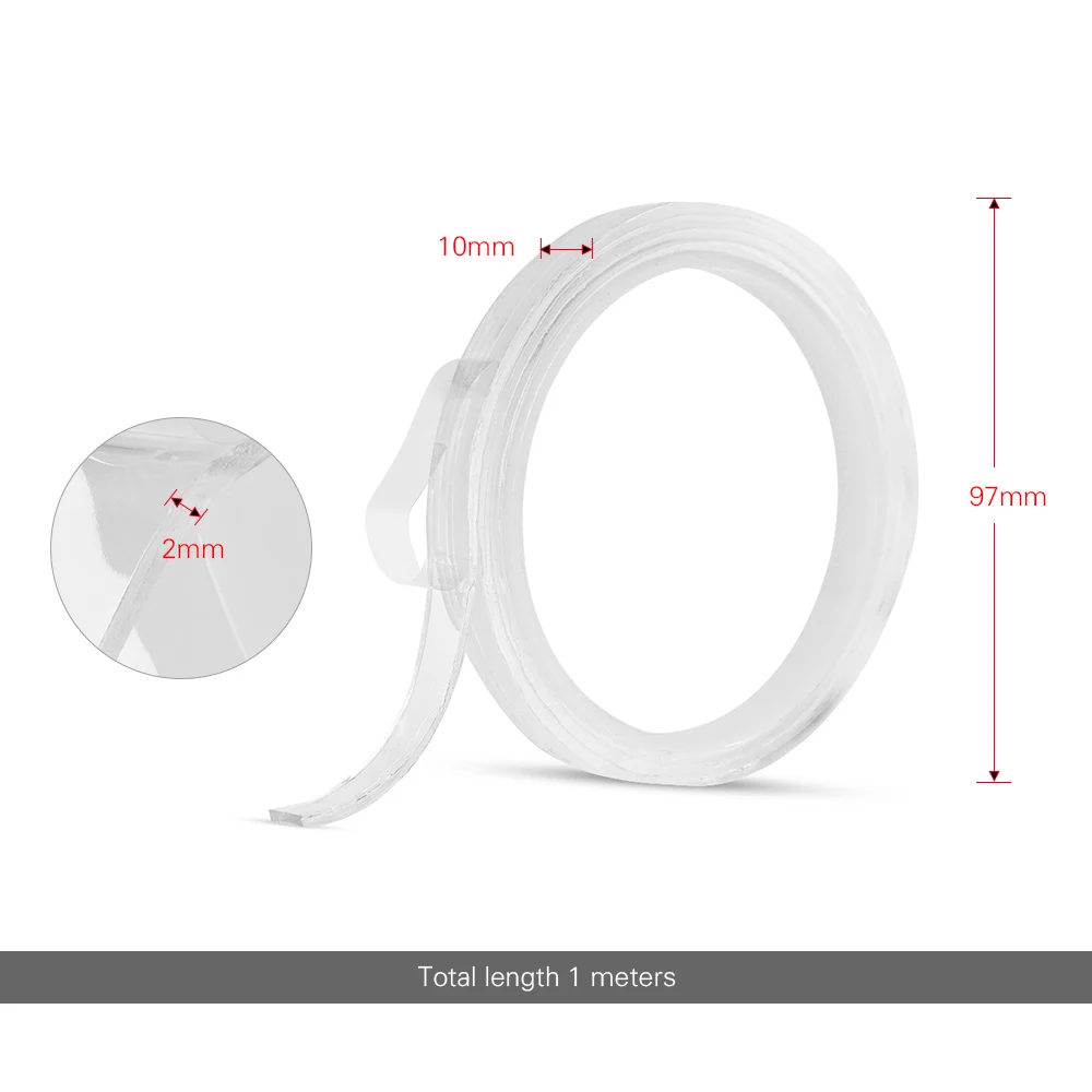 1M Washable Traceless Double-sided Adhesive Tape Removable Reusable Anti-slip Transparent Nano Gel Tape Pad 2mm Thickness