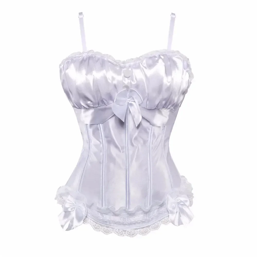 Women Sexy Satin Corsets Adjustable Shoulder Corset Straps Side Zipper Overbust Corset Body Shaping Underwear Cup Tops