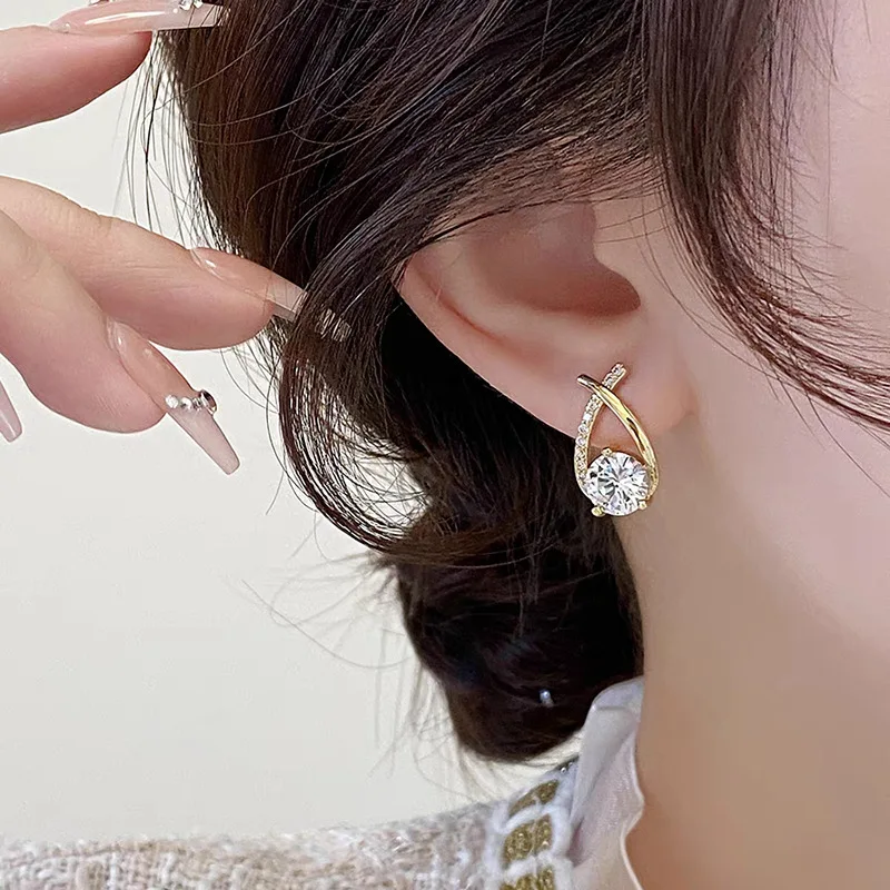 Rhinestone Earrings Ladies Geometric Cross Stud