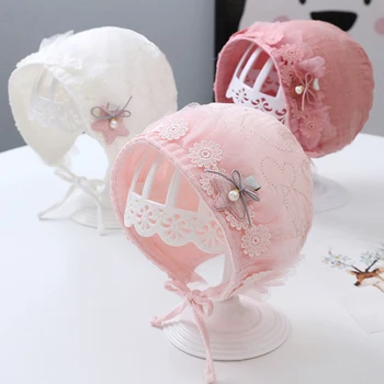 Cute Baby Girl Hat Lace Flower Spring Summer Infant Bonnet Soft Cotton Girls Beanies Cap Photography Props 1