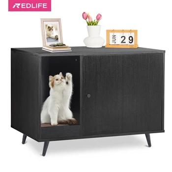 Redlife Cat Hidden Litter Box Enclosure Furniture Storage Cabinet w/ Cat Scratcher &Wooden House Side End Table&Pet Crate House 1