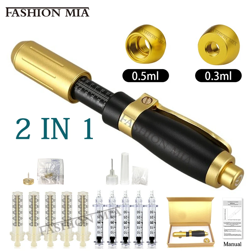 2in1 Needleless Atomizer Wrinkle Removal Skin Care Tools Pen 0.3ml&0.5ml two head gold hyaluronic acid pen lip filling injecton