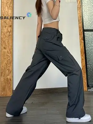 

Серые брюки в американском стиле ретро в стиле хип-хоп, весна-осень 2023, свободные прямые брюки с высокой талией, спортивные брюки с широкими штанинами, уличная одежда