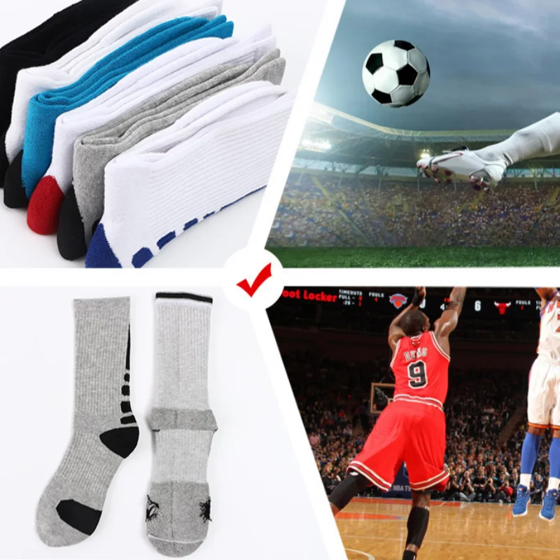 5 Pairs Men Sports Socks Set With Damping Terry Basketball Cycling Running Hiking Tennis Ski Women Cotton EU 39-45