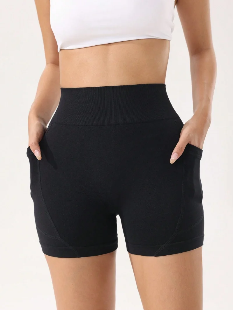 Women High Waist Sports Shorts Yoga Pants Nylon Fabric Slim Fit Summer