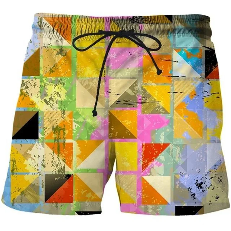 

Mens 3d Printed Geometry Beach Shorts Cool Summer Swim Trunks Street Oversized Short Pants Swimsuit Casual Surf Board Shorts
