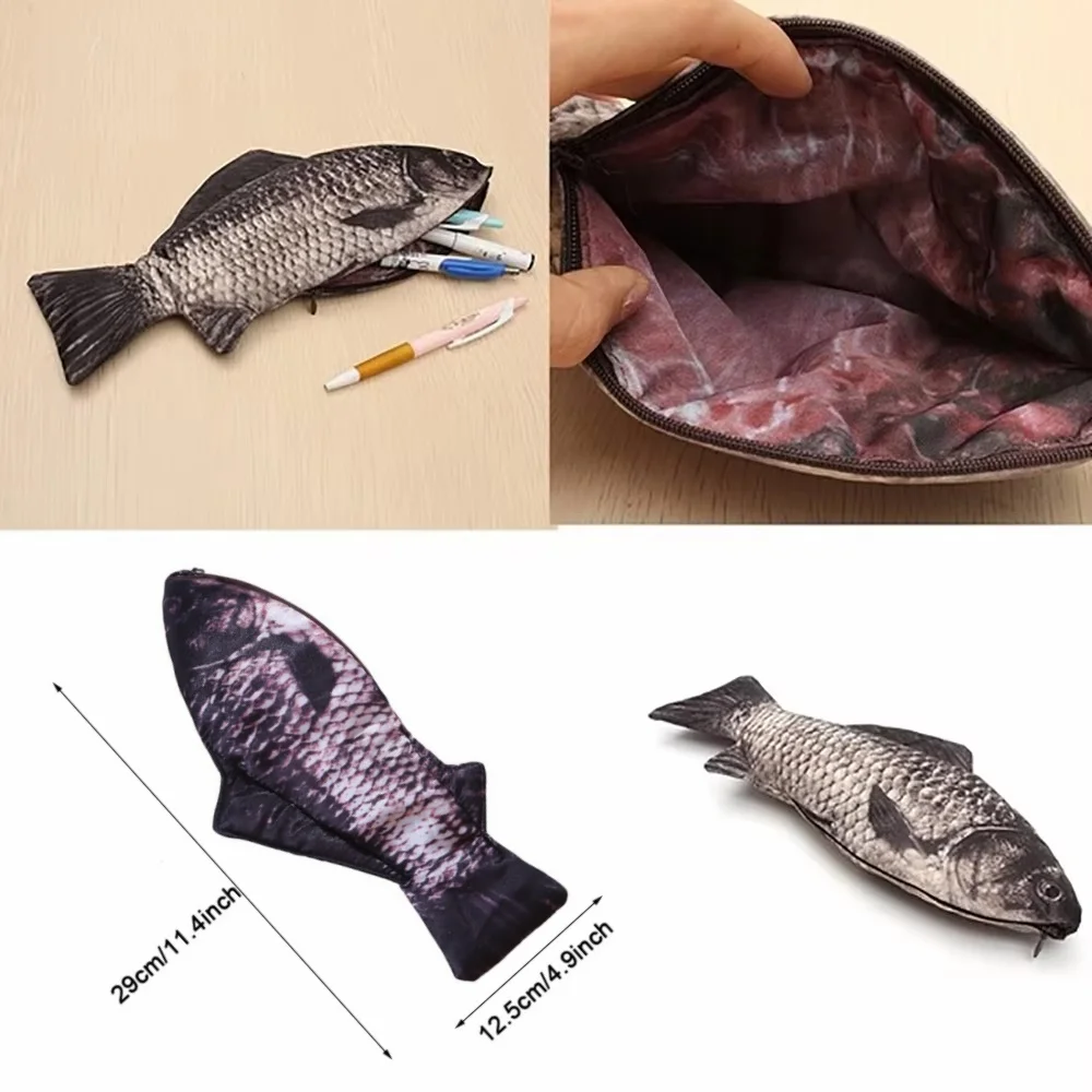 연필 가방 잉어 모양 리얼리틱 펜 파우치 메이크업 파우치 펜 연필 케이스 지퍼 포함 백투스쿨 펜 파우치