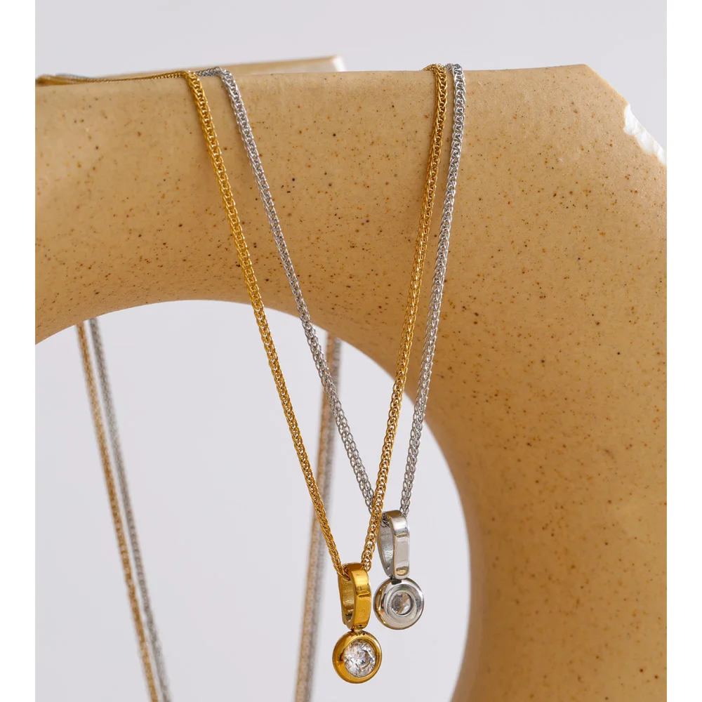 Yhpup Necklace CZ Zirconia Pendant Stainless Steel for Women