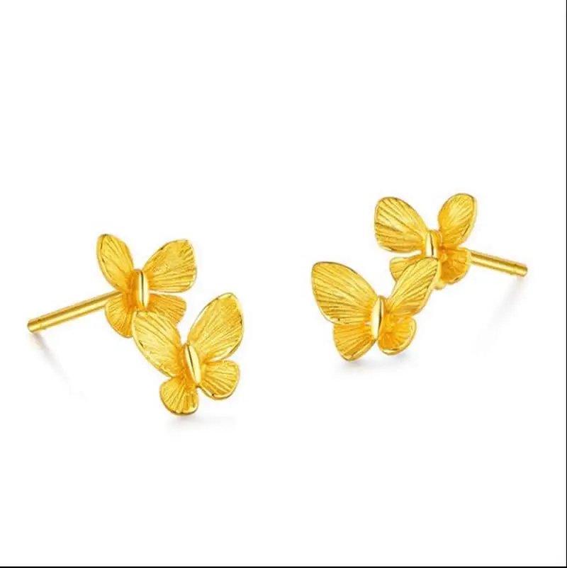 

Pure 24K Yellow Gold Earrings Women 999 Gold Butterfly Stud Earrings
