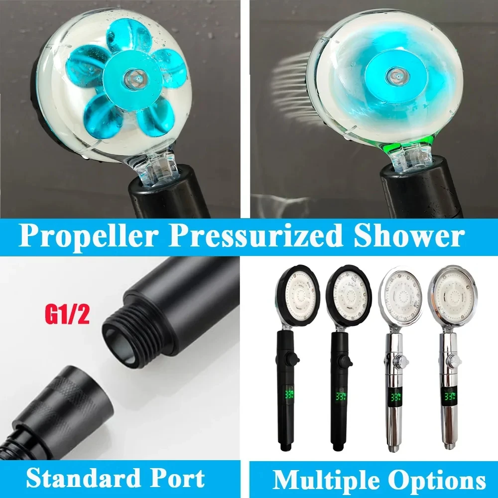 LED Digital Temperature Display Shower Head Temperature Control Colorful Fan Spray Nozzle High Pressure Rainfall Bathroom Shower 5