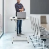 White MDF Carbon Steel Adjustable Laptop Desk Stand Bedside Desk Stand With 360° Swivel Wheels With Brake Function For Bedroom 3