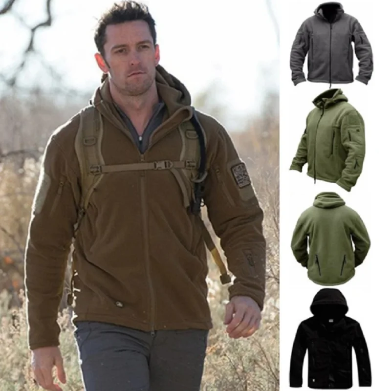 Autumn Winter Thermal Fleece Jacket Men Outdoors Sports Hooded Coat Softshell Hiking Jackets
