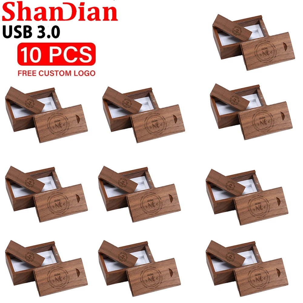 10PCS/LOT Maple Wooden Box USB 3.0 128GB Free Custom Logo Pen Drive 64GB High Speed Memory Stick 32GB 16GB 8GB 4GB Flash Drives