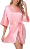Robe de chambre courte et douce pour femme, en soie, couleur unie, pour mariée, demoiselle d'honneur, tenue de matin, pour fête de mariage, été