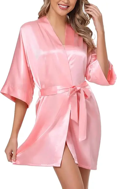 Robe de chambre courte et douce pour femme, en soie, couleur unie, pour mariée, demoiselle d'honneur, tenue de matin, pour fête de mariage, été