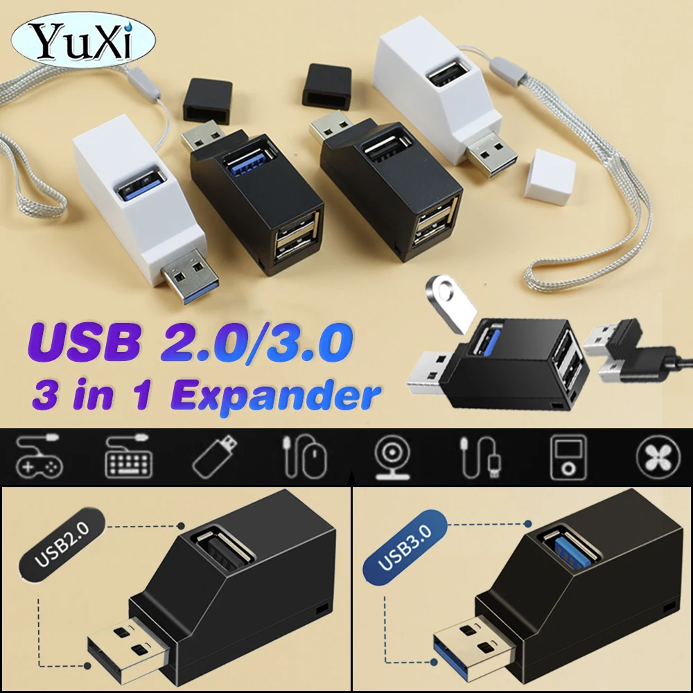 

1Pcs USB 3.0/2.0 HUB Adapter Extender Mini Splitter Box 1 to 3 Ports High Speed USB Extender For Laptop PC Card Reader U Disk