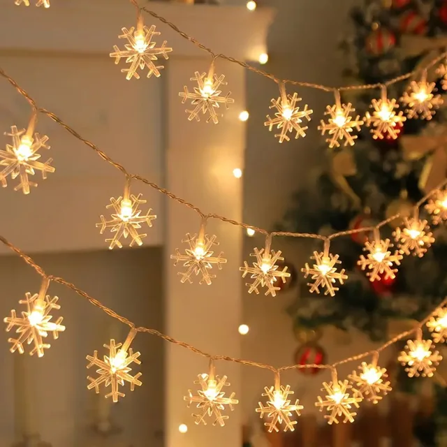 1pc LED Christmas Snowflake String Light Indoor & Outdoor Hanging Decorative Lighting Fairy Atmosphere Lamp For Garden Party 2