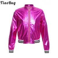 Kids Girls Shiny Sequins Hip Hop Jazz Dance Jacket Long Sleeve Zipper Bomber Coat Outerwear Disco Stage Performance Streetwear