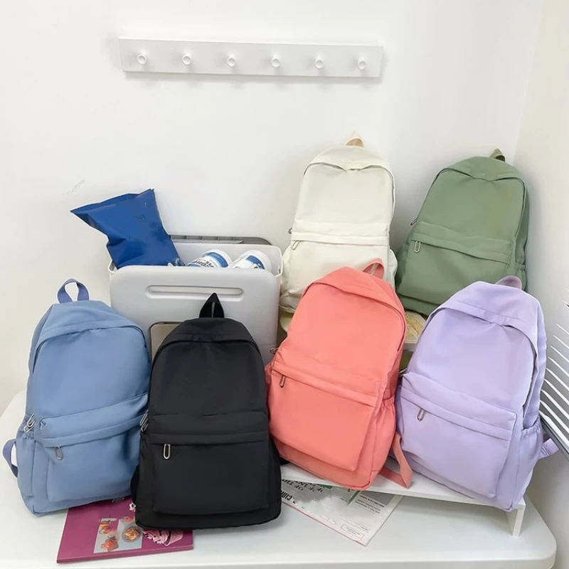 

Simple Solid Color Backpack Women 2023 Waterproof Nylon School Bags For Teenager Girls Bookbag Lady Travel Backbag Shoulder Bag